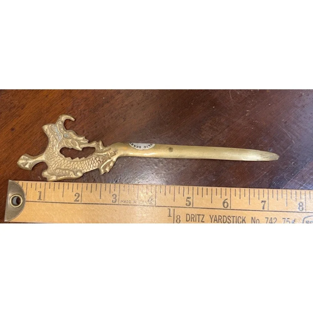 Vtg SMC Solid Brass Dragon Letter Opener 7.5